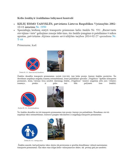 Kelio ženklų ir ženklinimo pavyzdžiai