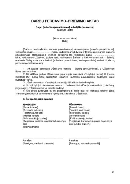 Priėmimo-perdavimo akto pavyzdys su nuotraukomis