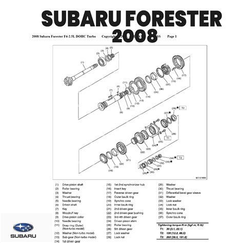 Diagrama su Subaru Forester 2008 variklio komponentais