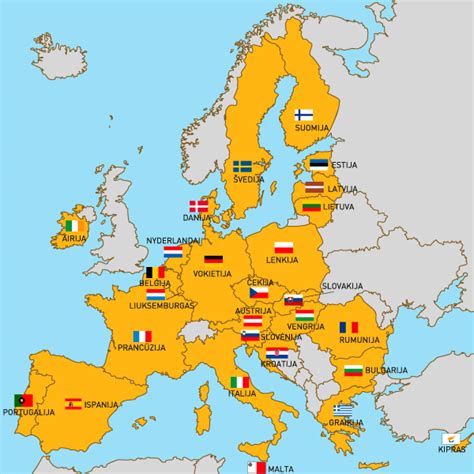 Europos Sąjungos žemėlapis su šalimis, kuriose draudžiamos dygliuotos padangos
