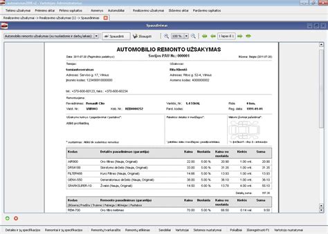Automobilio remonto kainoraštis