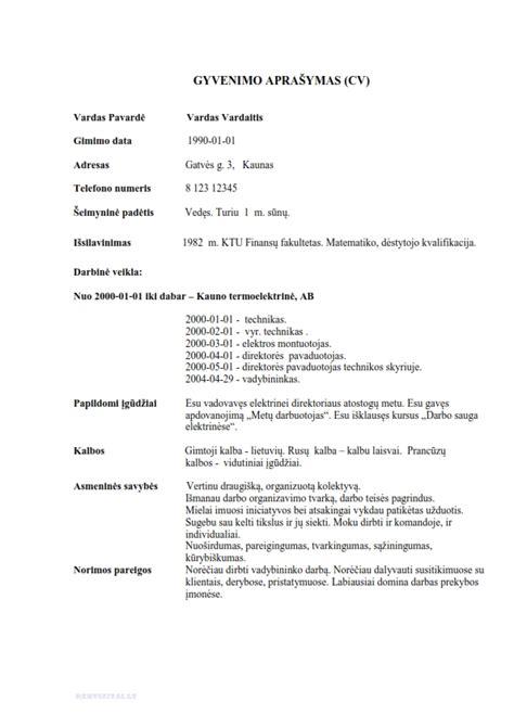 Vairuotojo CV pavyzdys su svarbiausia informacija