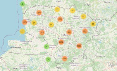 Žemėlapis su eismo įvykių židiniais Lietuvoje