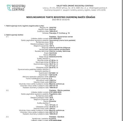 Nekilnojamojo turto registro išrašas su servituto įregistravimu