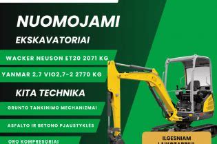 Infografika su vidutinėmis ekskavatorių nuomos kainomis