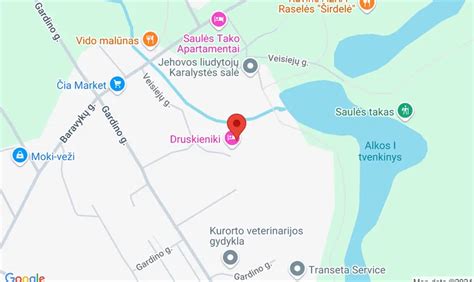 Žemėlapis su pažymėta Druskininkų 