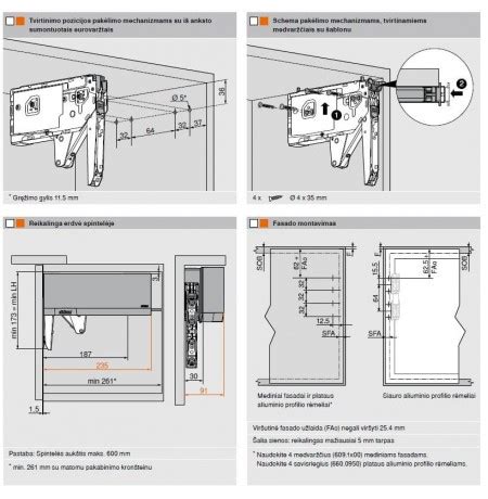 virtuvės spintelės durelių pakėlimo mechanizmo schema