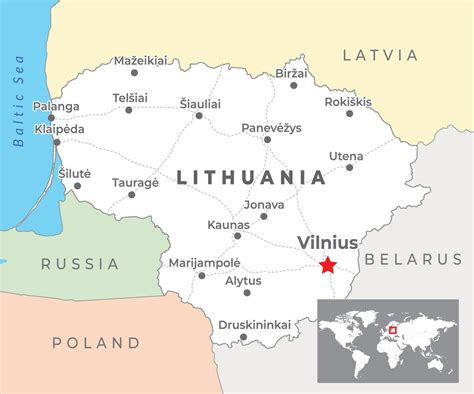 Map of Lithuania showing major cities with car service centers