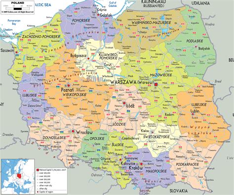 Lenkijos kelių žemėlapis su pavojingomis vietomis