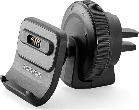 TomTom navigacijos modulio galinė dalis su parodytu atstatymo mygtuku ir sąvaržėle