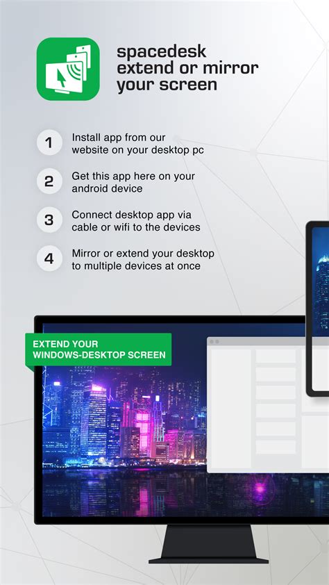 Spacedesk programėlės sąsaja telefone