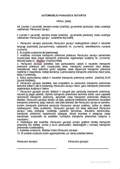 Automobilio panaudos sutarties pavyzdys