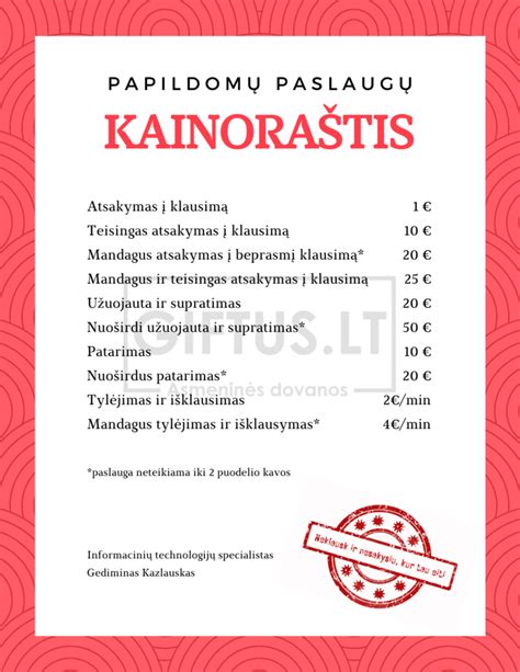 Kainoraštis pagal paslaugas