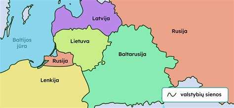 Žemėlapis su Baltijos šalimis ir Rusija