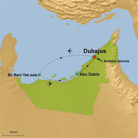 Jungtinių Arabų Emyratų žemėlapis su pagrindiniais uostais