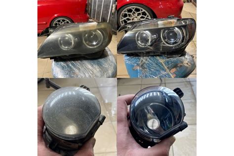 Automobilio priekinių žibintų poliravimo rezultatas