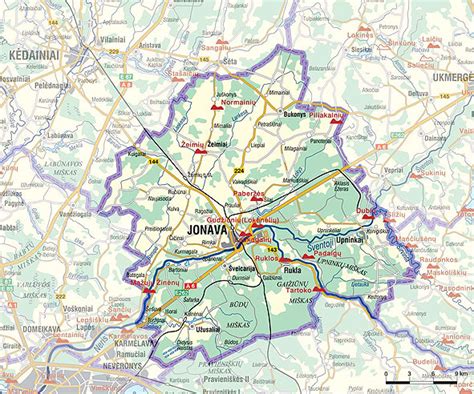 Žemėlapis su Jonavos rajono parodymais