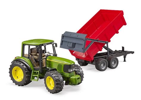 BRUDER trys kryptys apverčiama priekaba su John Deere traktoriumi