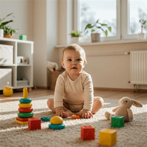 Kūdikis su spalvotais žaislais