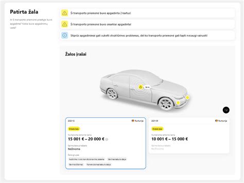 Transporto priemonės istorijos ataskaitos elementai