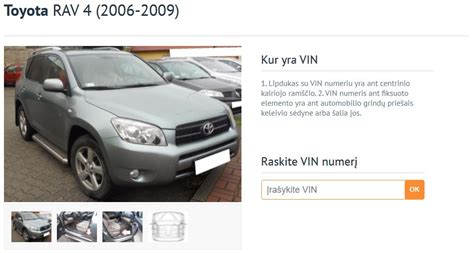 VIN numerio pavyzdys ir jo vietos automobilyje