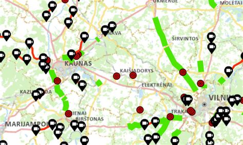 Žemėlapis su planuojamų sektorinių greičio matuoklių įrengimo vietomis
