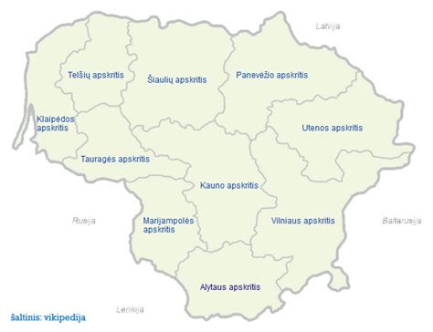 Žemėlapis su Vilniaus ir aplinkinių rajonų žymėjimu