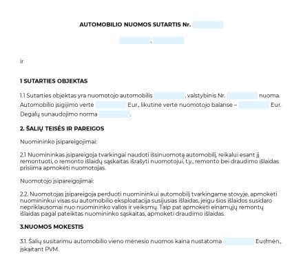 Sutartis dėl automobilių nuomos