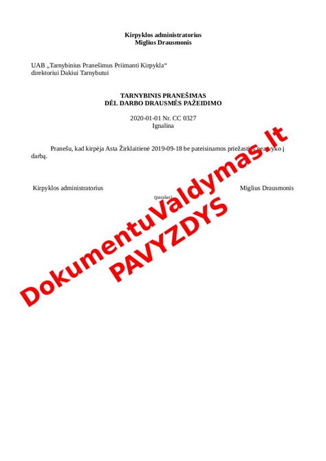 Pavyzdys, kaip užpildyti KET pažeidimo aprašą