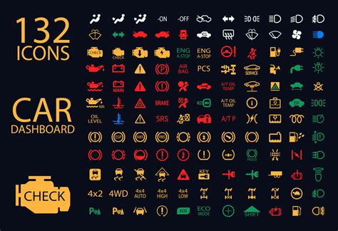 Schematinis automobilio prietaisų skydelis su borto kompiuterio piktogramomis