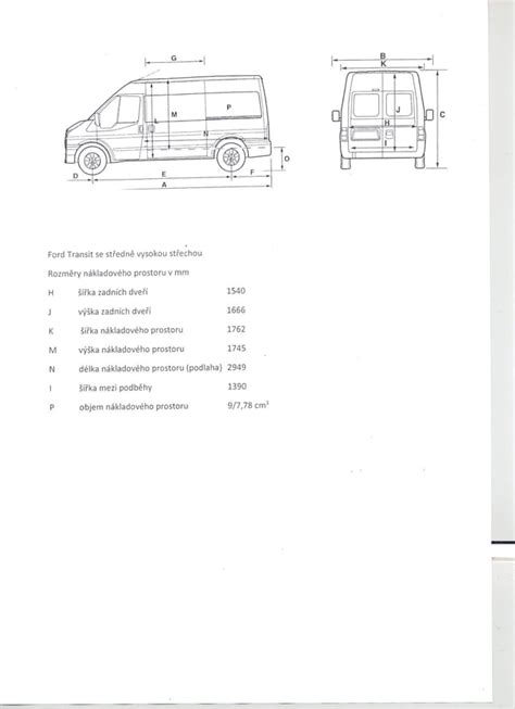 Ford Transit krovinių skyriaus išmatavimai