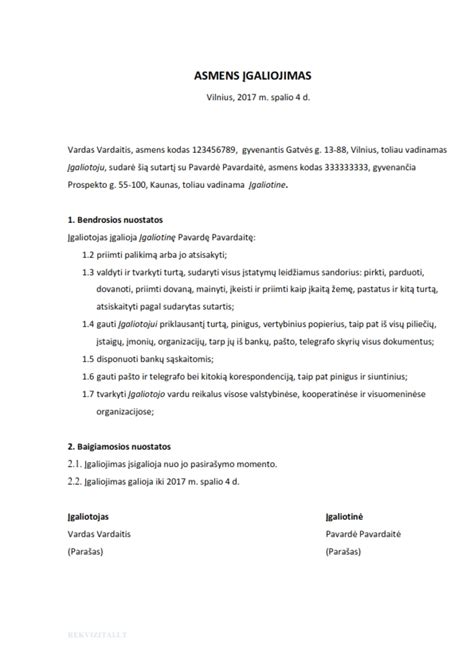 Pavyzdinė įgaliojimo forma transporto priemonės registravimui