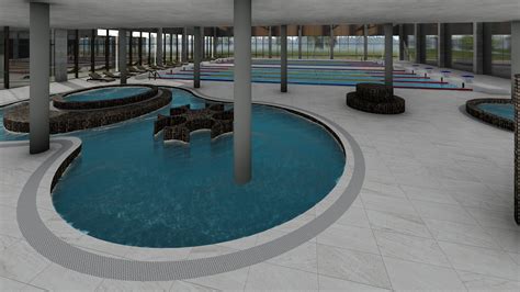 Vizualizacija sporto komplekso su baseinu ir SPA