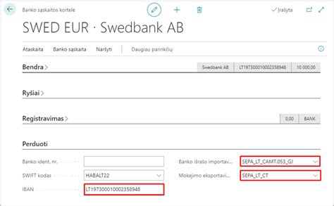 Banko sąskaitos išrašas ir SWIFT pranešimas