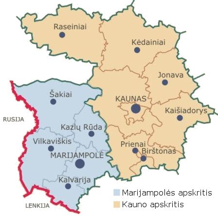Žemėlapis su Marijampolės regiono transporto maršrutais