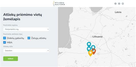 Žemėlapis su didelių gabaritų atliekų surinkimo aikštelių Lietuvoje žymėjimu