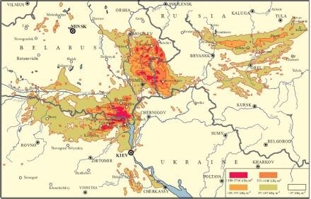 Žemėlapis su radioaktyvios taršos zonomis po Černobylio avarijos