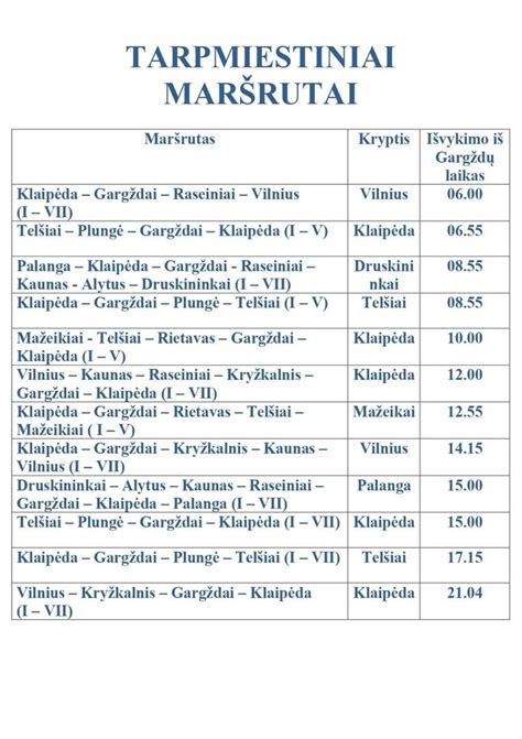 Grafikas, rodantis autobusų maršrutų tvarkaraštį