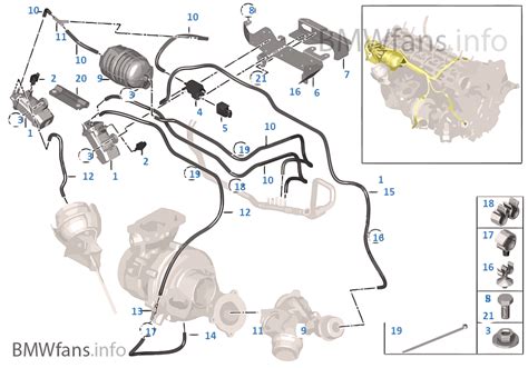 BMW N57 variklio schema su išvardintais komponentais
