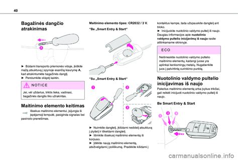 Transporto priemonės valdymo meniu su bagažinės atidarymo parinktimi