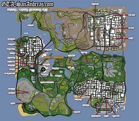 GTA San Andreas žemėlapis su svarbiausiomis vietovėmis
