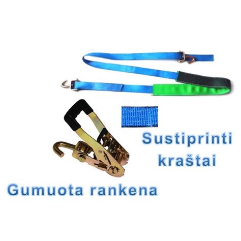 Nuotrauka su įvairiomis krovinio tvirtinimo priemonėmis