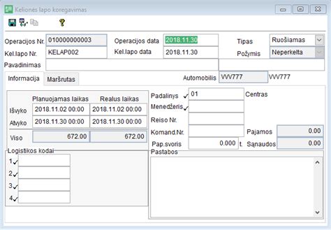 Kelionės lapo pildymas