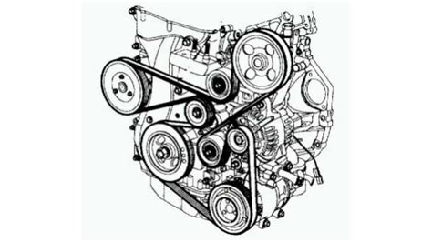 Schematinis Renault Laguna generatoriaus diržo sistemos vaizdas