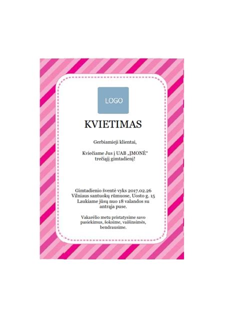 Pavyzdys, kaip turėtų būti įformintas oficialus kvietimas į renginį.