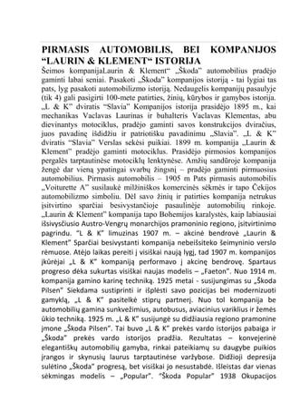 Čekijos Respublikos automobilių gamybos istorija