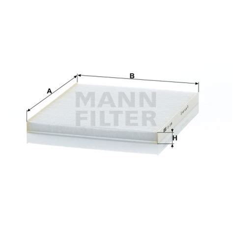 Išoriniai MANN-FILTER salono filtro matmenys