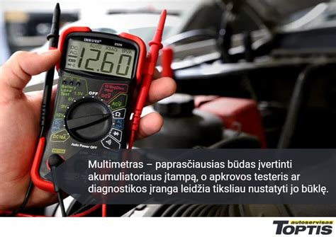 Multimetro prijungimas prie akumuliatoriaus gnybto