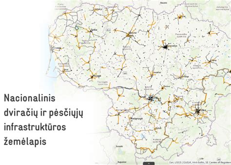 Žemėlapis su dviračių ir pėsčiųjų maršrutais