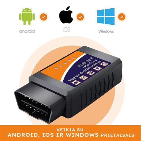 OBD2 adapteris prijungtas prie automobilio diagnostikos lizdo